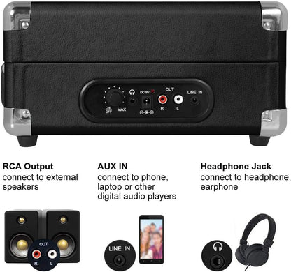 Portable Suitcase Turntable with Stereo Speaker,3 Speeds Belt-Drive Vinyl Record Player,Classic Black