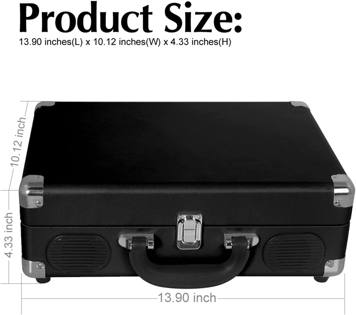 Portable Suitcase Turntable with Stereo Speaker,3 Speeds Belt-Drive Vinyl Record Player,Classic Black