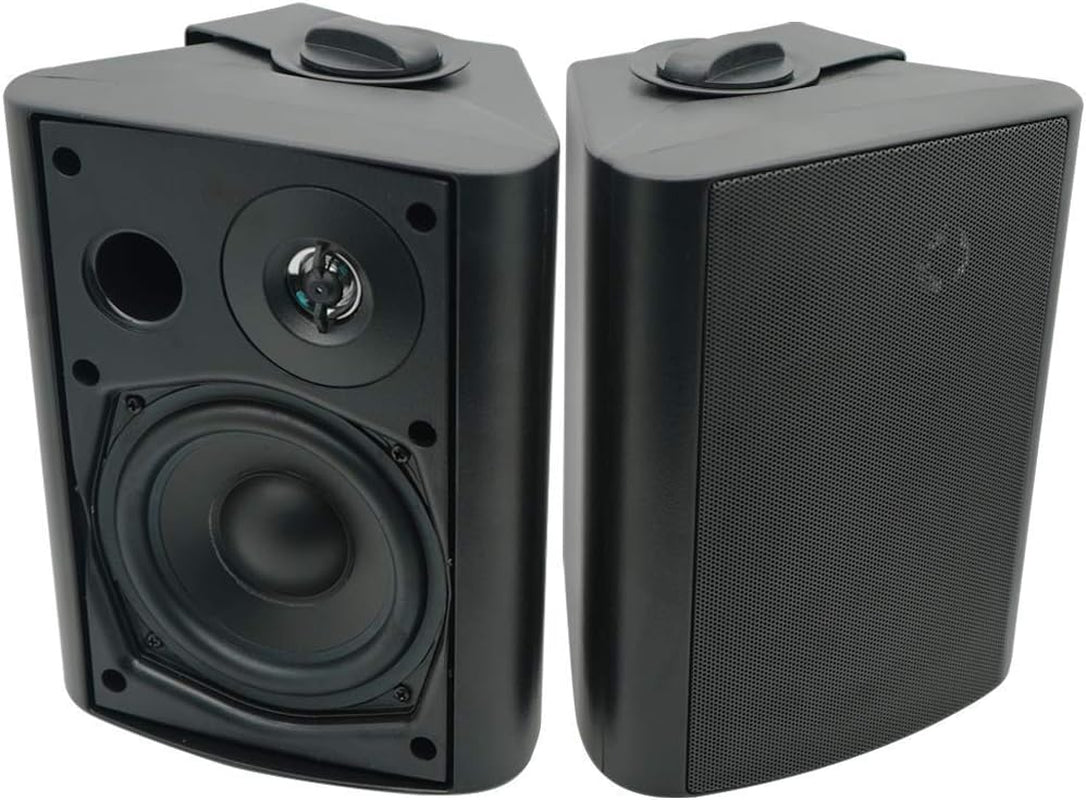 5.25 Inch Indoor Outdoor Bluetooth Speakers Patio Waterproof Wired Wall Mount System 300 Watts (Black)