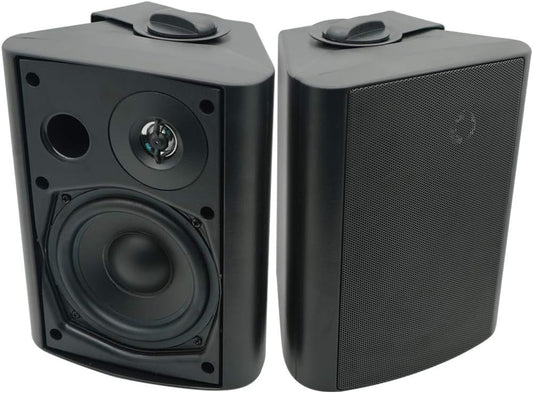 5.25 Inch Indoor Outdoor Bluetooth Speakers Patio Waterproof Wired Wall Mount System 300 Watts (Black)