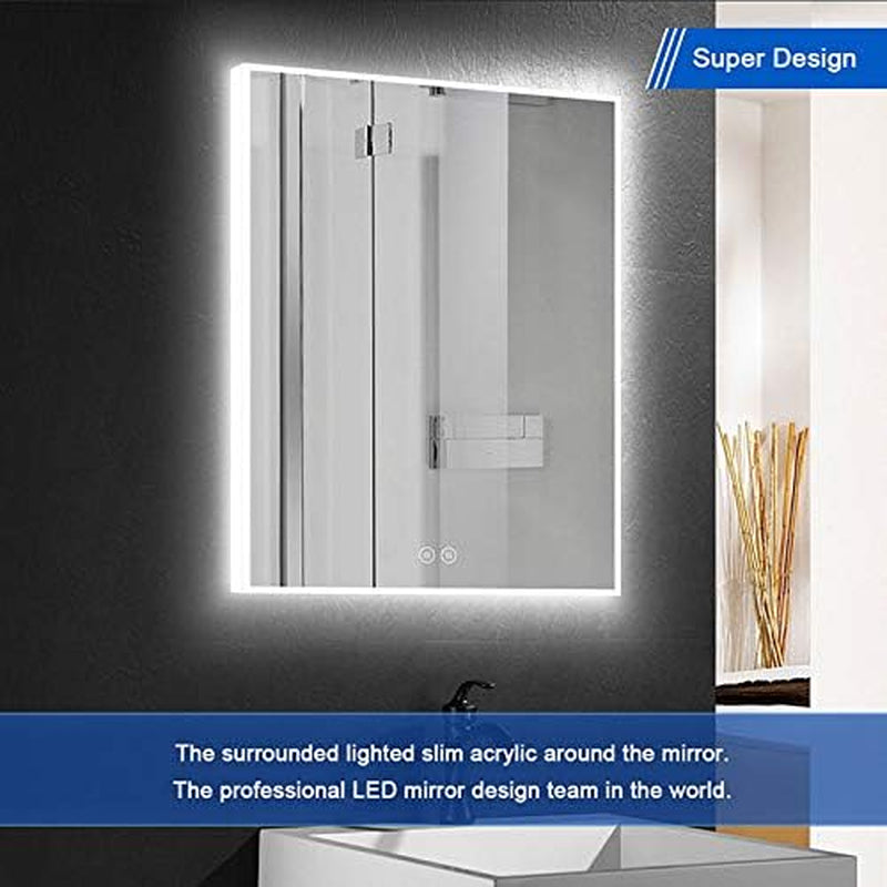 Dimmable LED Bathroom Mirror with Touch Button, anti Fog Slim Mirror with Cold White Lights, Vertical & Horizontal Mount Makeup Mirror over Vanity, 24X32 in (D-D414-2432)