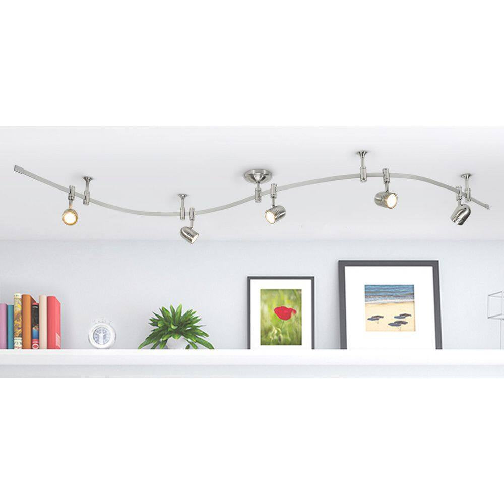 Flex Track 8 Ft. Brushed Nickel LED Ceiling Mounted Hard Wired Track Lighting Kit with Pinhole Head