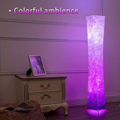 Floor Lamp, 52"(S) Standing Lamp, RGB Color Changing LED Bulbs, Adjustable Brightness Color Temperature, Purple Grandient Fabric Lampshade, for Living Room, Bedroom, Kids Room