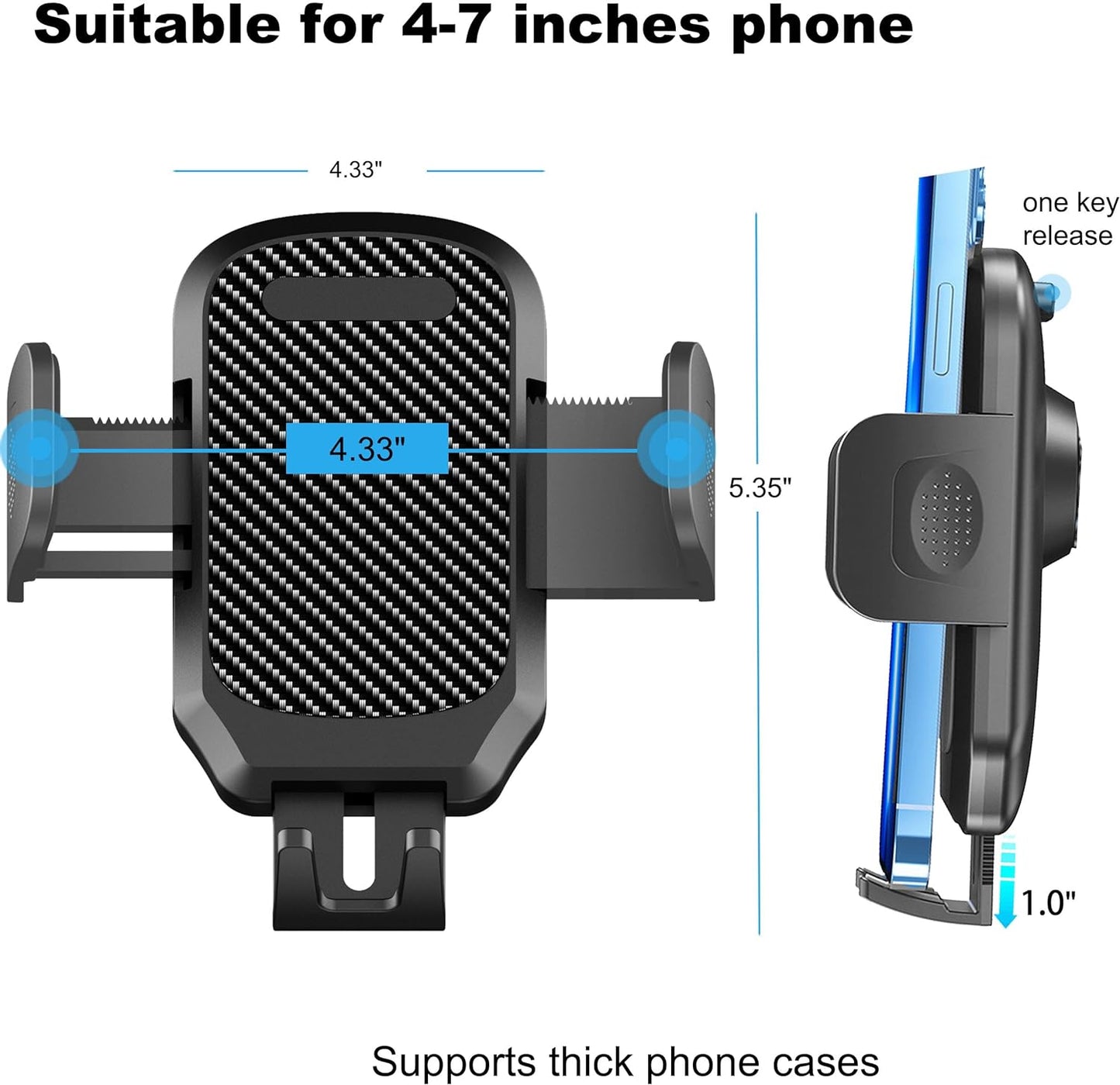 Phone Holder Car, Rear View Mirror Phone Holder - Aluminum Alloy Mount Multi-Angle Adjustment Rotatable and Retractable Compatible with All 4-7 Inch Iphone and Android Cell Phones