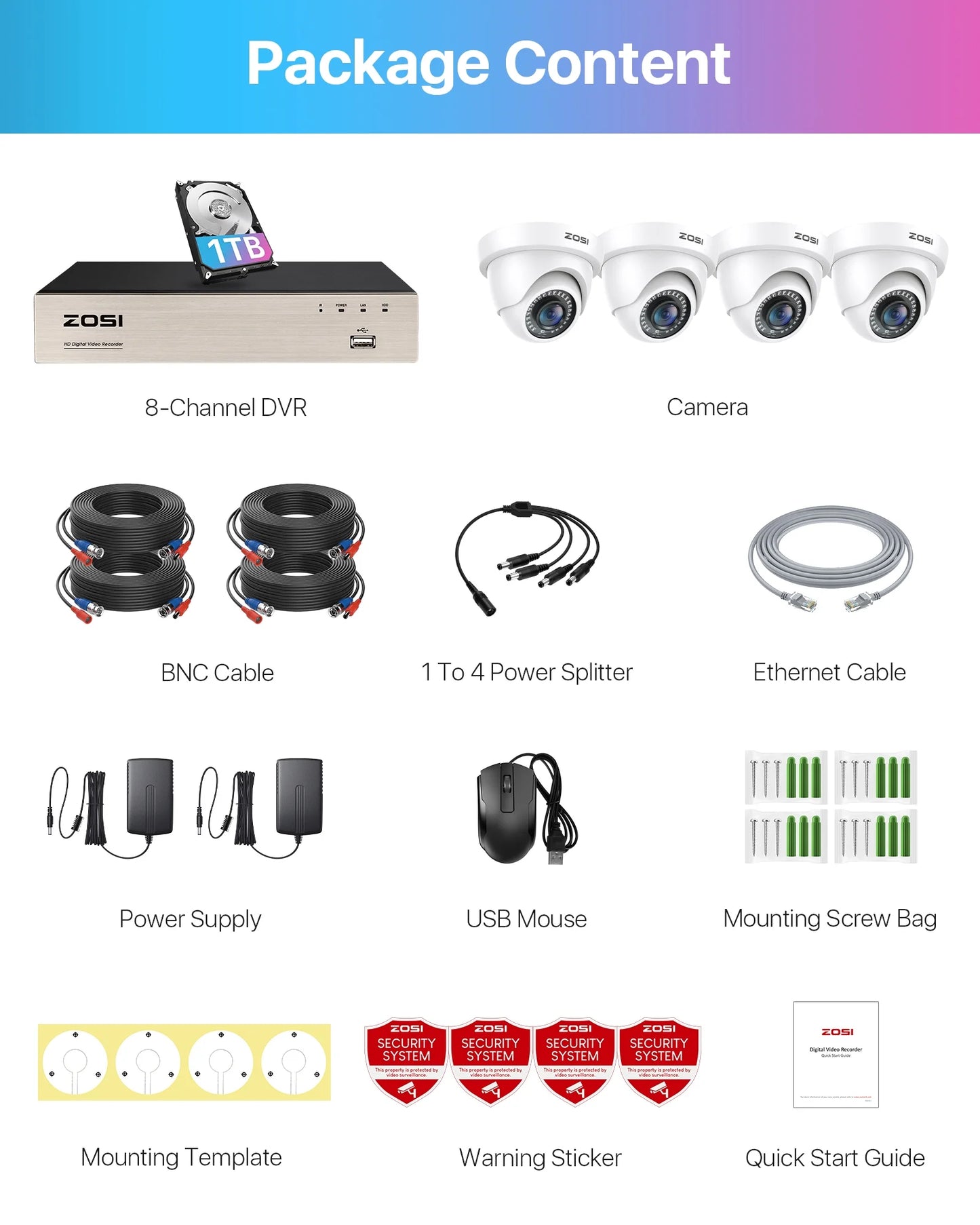 3K Lite Security Camera System,  H.265+ 8CH Wired DVR with 1TB HDD, 4Pcs Outdoor 1080P Cameras with AI Human/Vehicle Detection, 120Ft Night Vision, Weatherproof, 24/7 Recording