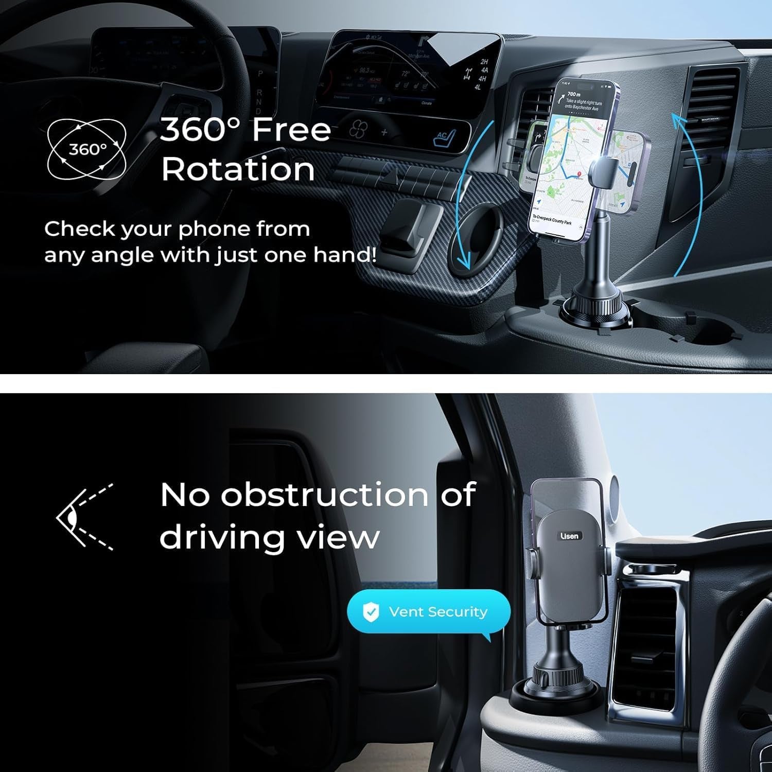 Cup Phone Holder for Car No Shaking Car Phone Holder Mount, 360° Adjustable Car Accessories for Women Truck SUV, Golf Accessories for Iphone 16E 16 15 14 13 Pro Max Samsung S25 All 4-7'' Phone