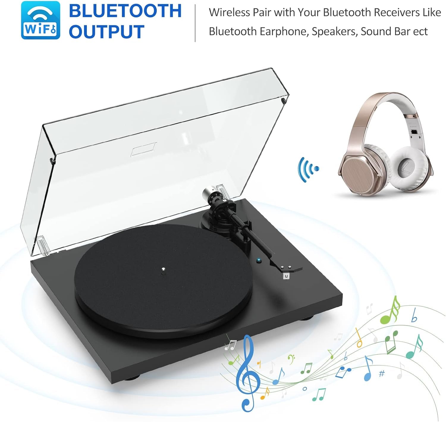 Vinyl Record Player Turntable with Bluetooth Output,Usb Recording,Counter Weight,Magnetic Cartridge,Belt Driven Turntable for Vinyl Records