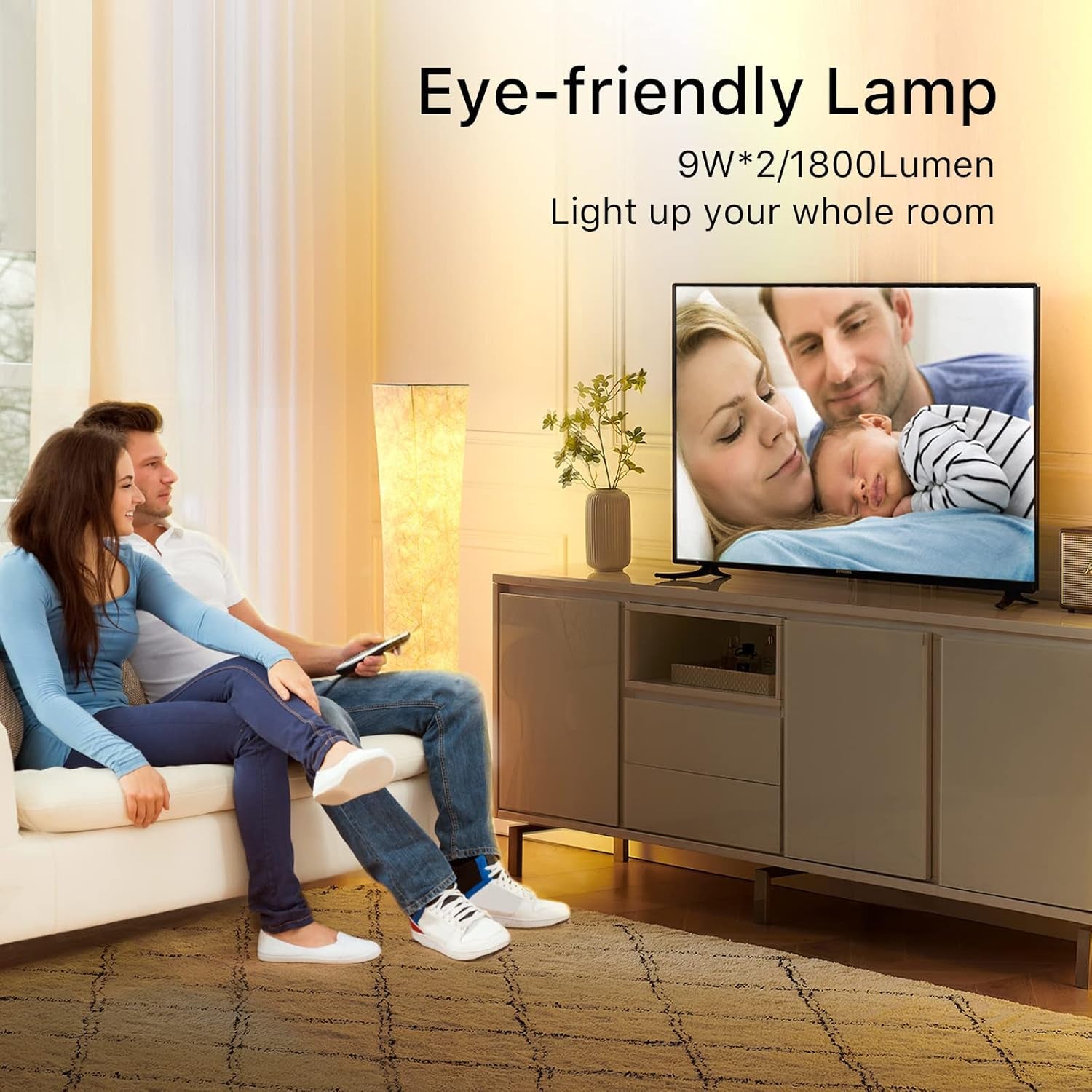 Floor Lamp, 52"(S) Standing Lamp, RGB Color Changing LED Bulbs, Adjustable Brightness Color Temperature, Purple Grandient Fabric Lampshade, for Living Room, Bedroom, Kids Room