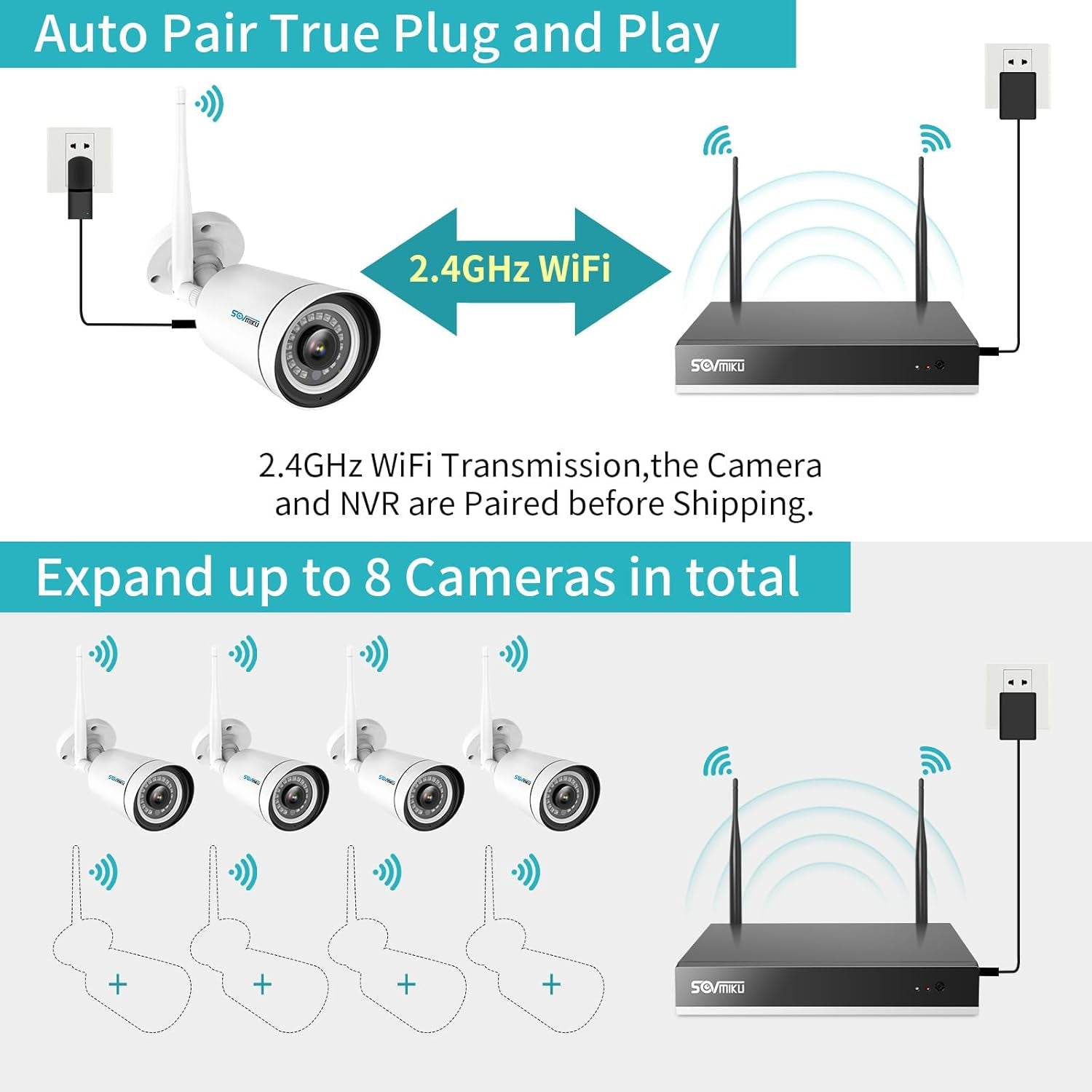 Wifi Security Camera System Face Detection 3MP Two Way Audio Security Cameras,8Channel NVR, Mobile&Pc Remote, IP66, Siren Alarm 7/24 Recording Night Vision with 500GB Hard Drive