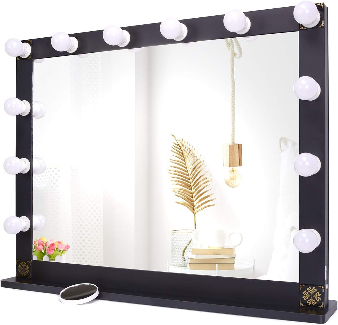 Hollywood Lighted Vanity Mirror, Tabletop Makeup Mirror with 12 Dimmer LED Bulbs, Large Dressing Cosmetic Mirror(Black)