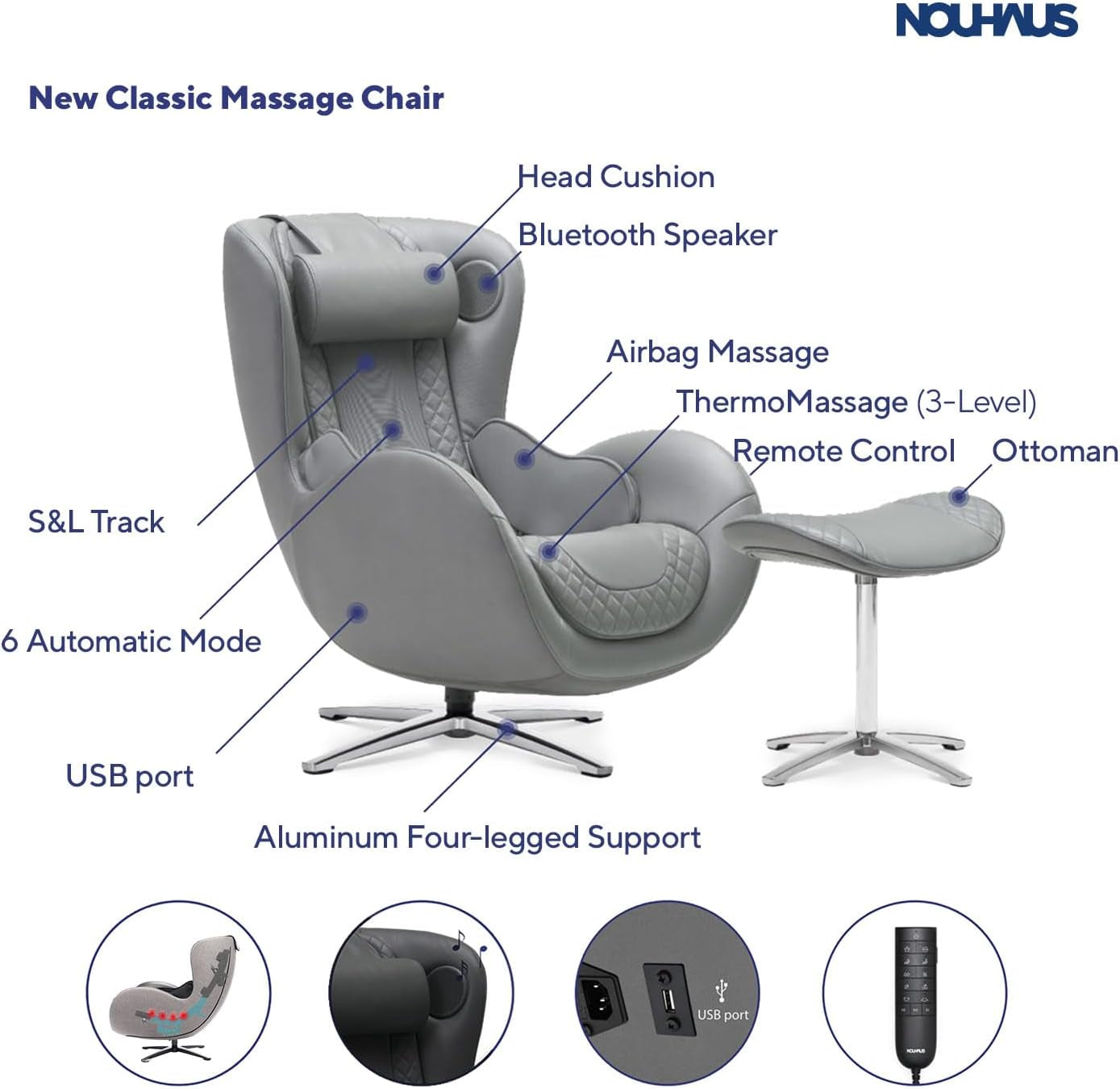Heated Classic Massage Chair with Ottoman – Full Body & Spot Shiatsu Massager, Recliner with Bluetooth Speaker & In-Chair Charger – Portable & Ergonomic Design