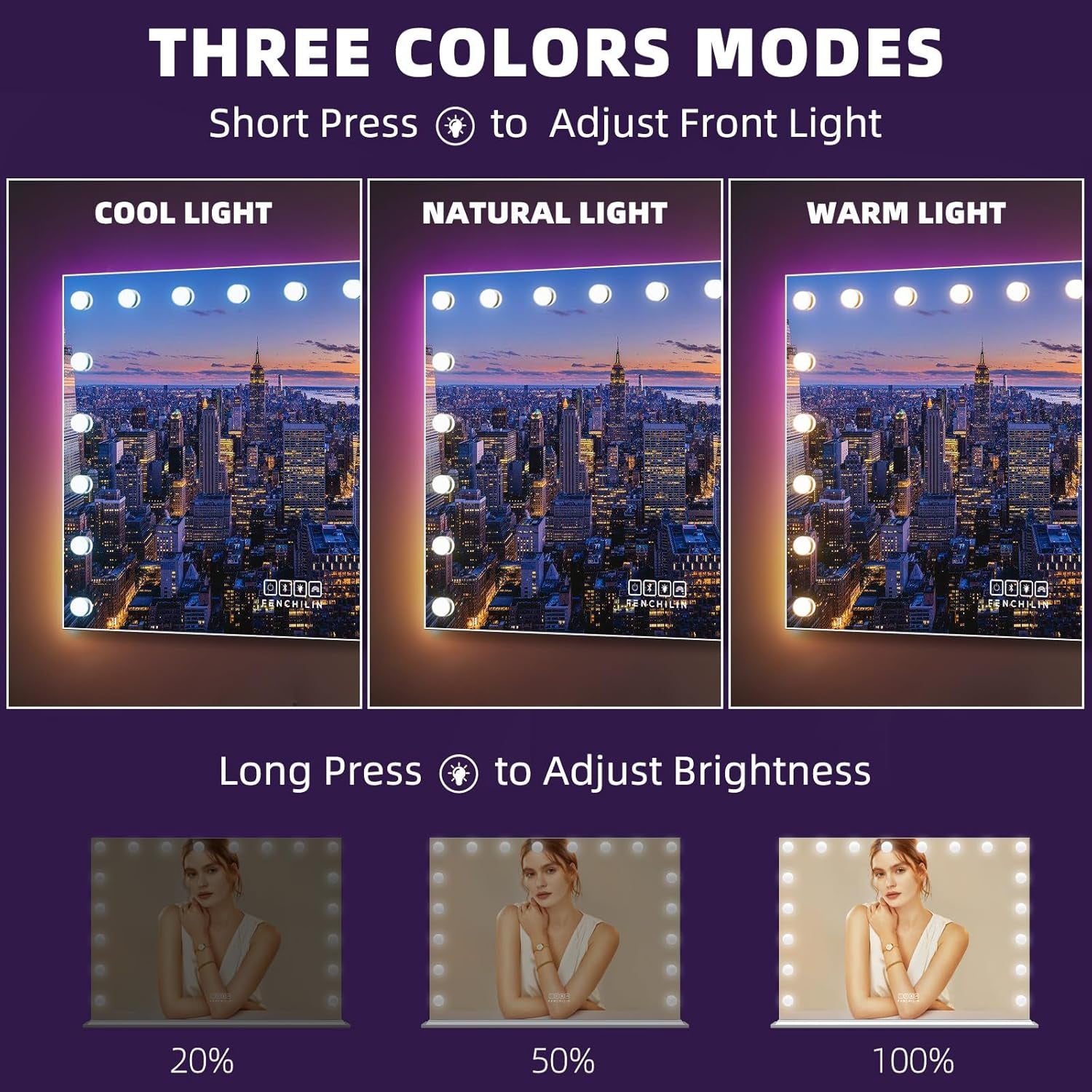 31.5X22.8 Inch RGB LED Vanity Mirror with Light and RGB Backlit Hollywood Lighted Makeup Mirror, Smart Touch Control Light Mirror with Memory Function