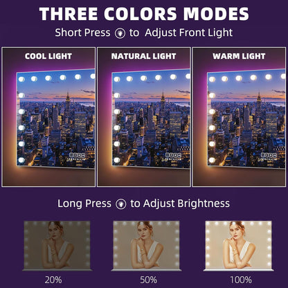 31.5X22.8 Inch RGB LED Vanity Mirror with Light and RGB Backlit Hollywood Lighted Makeup Mirror, Smart Touch Control Light Mirror with Memory Function