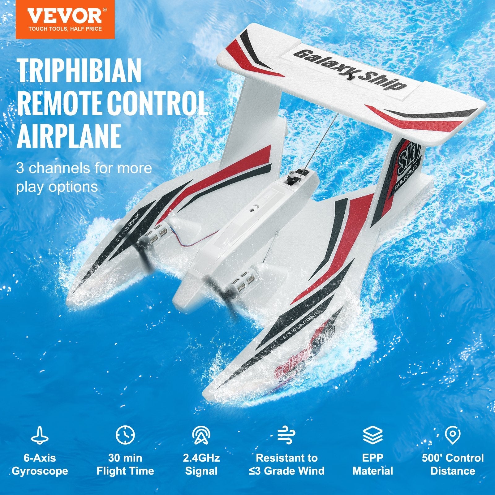 VEVOR Amphibious EPP Foam RC Airplane - Ultimate Fun in Air & Water with 2.4 GHz Remote Control!