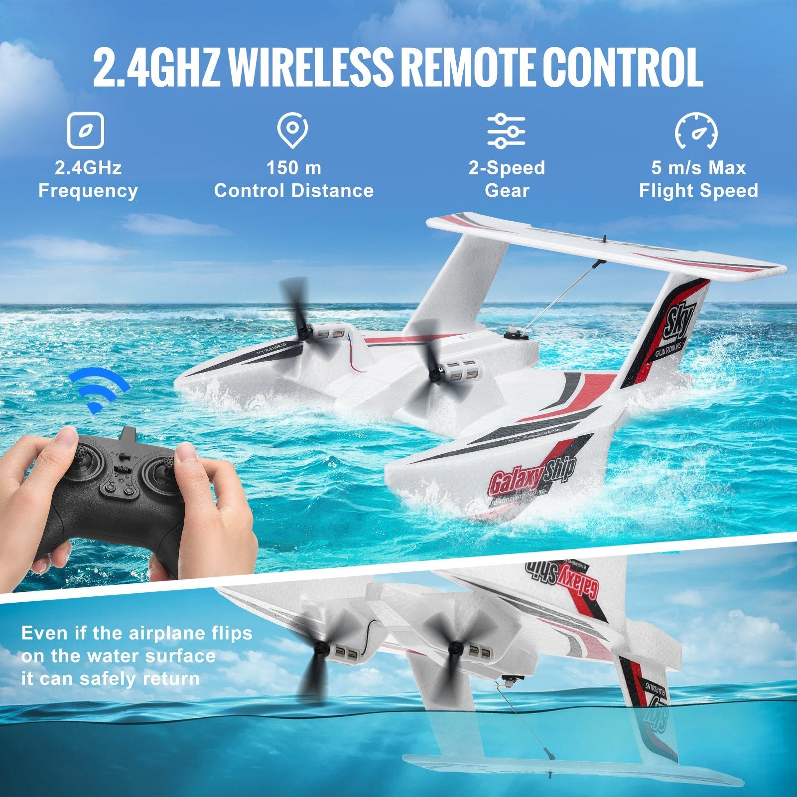 VEVOR Amphibious EPP Foam RC Airplane - Ultimate Fun in Air & Water with 2.4 GHz Remote Control!